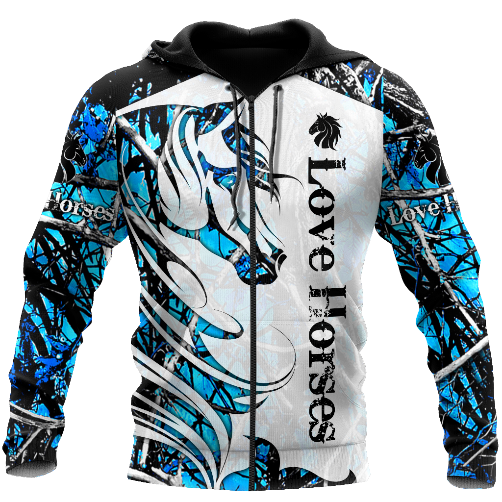 Horse Camo Blue Pattern 3D All Over Printed Shirts Pi050502-Apparel-TA-Zipped Hoodie-S-Vibe Cosy™
