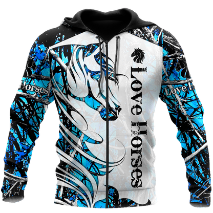 Horse Camo Blue Pattern 3D All Over Printed Shirts Pi050502-Apparel-TA-Zipped Hoodie-S-Vibe Cosy™