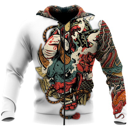 Oni Mask White Tattoo 3D Over Printed Unisex Shirt