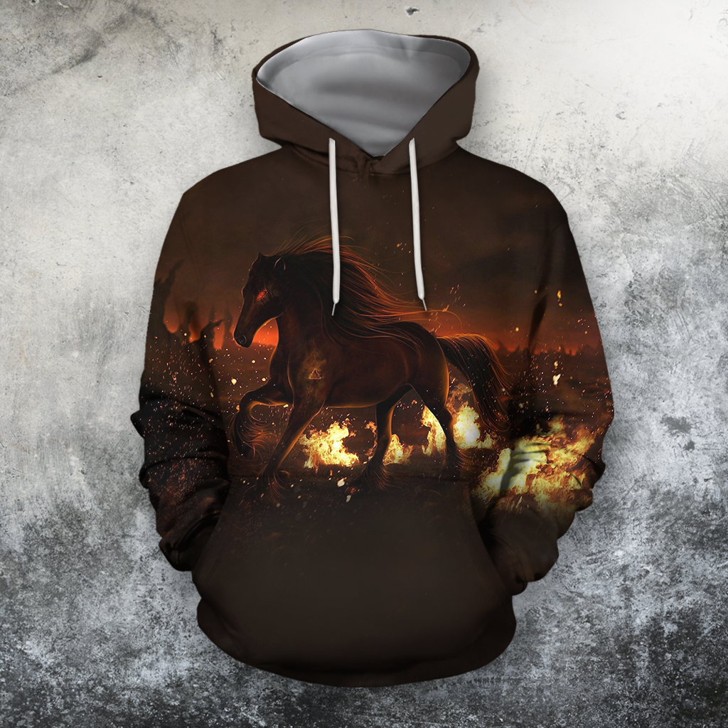 All Over Print Eyes Night Horse Sky Field Fire-Apparel-HbArts-Hoodie-S-Vibe Cosy™
