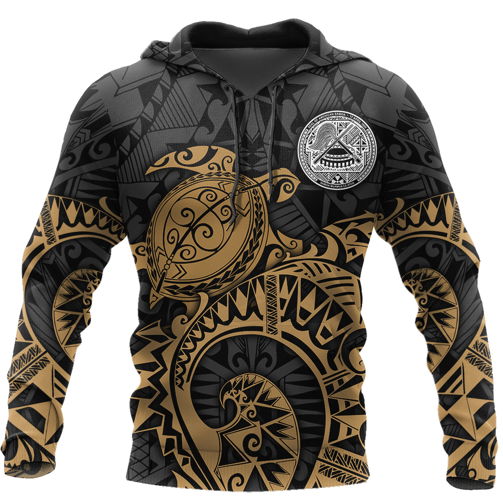 Samoa Polynesian Hoodie Gold Turtle Flowing 3d all over printed shirt and short for man and women AZ130201 PL-Apparel-PL8386-Hoodie-S-Vibe Cosy™