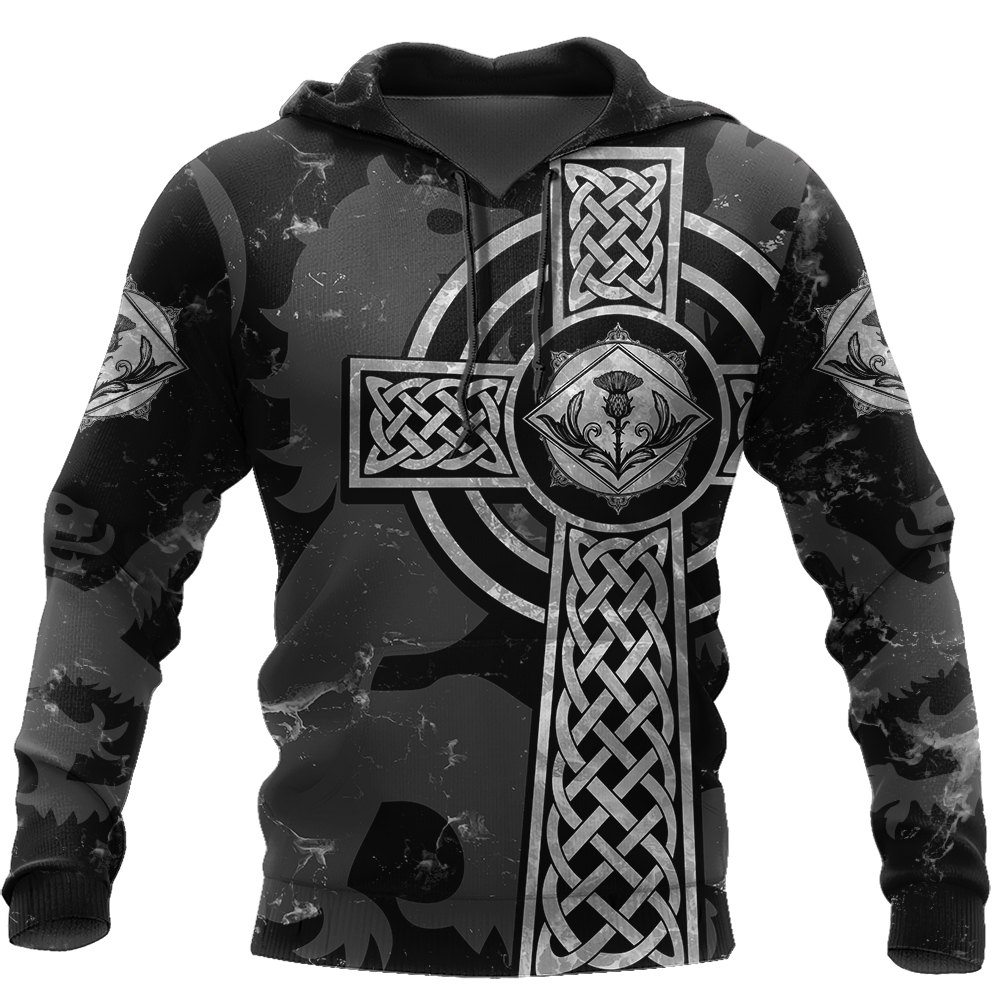 Scottish Thristle Celtic Cross grey-Apparel-PL8386-Hoodie-S-Vibe Cosy™