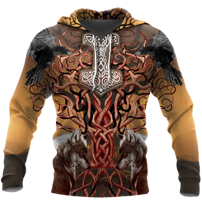 Viking Wolf All Over Printed-ALL OVER PRINT HOODIES-HP Arts-Hoodie-S-Vibe Cosy™