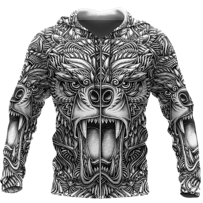BEAR TATTOO 3D ALL OVER PRINTED SHIRTS FOR MEN AND WOMEN AZ071201 PL-Apparel-PL8386-zip-up hoodie-S-Vibe Cosy™