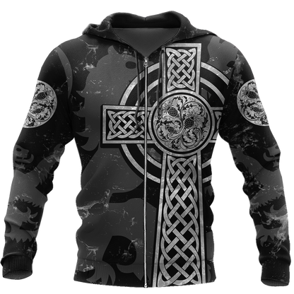Scottish Thristle Celtic Cross grey ver3 Hoodie AZ210204-Apparel-PL8386-Zip-up Hoodie-S-Vibe Cosy™