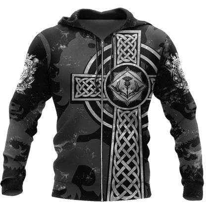 Scottish St-Andrew Thristle Celtic Cross grey ver2 Hoodie AZ210207-Apparel-PL8386-Zip-up Hoodie-S-Vibe Cosy™