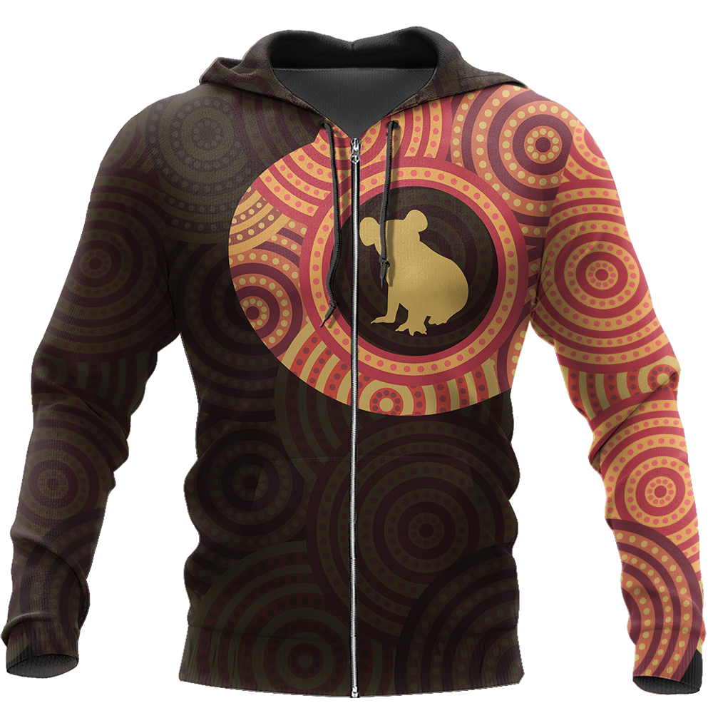 Australia In My Heart Aboriginal Tattoo Koala Hoodie Yellow AZ200201-Apparel-PL8386-Zip -Up Hoodie-S-Vibe Cosy™