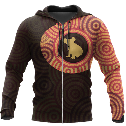 Australia In My Heart Aboriginal Tattoo Koala Hoodie Yellow AZ200201-Apparel-PL8386-Zip -Up Hoodie-S-Vibe Cosy™