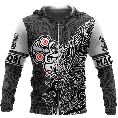 Tiki fern maori hoodie all over printed shirts for men and women AZ301201-Apparel-Huyencass-Zipped Hoodie-S-Vibe Cosy™