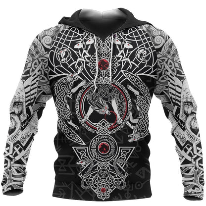 3D Printed Vikings Fenrir Skoll And Hati Valknut-Apparel-HP Arts-Hoodie-S-Vibe Cosy™