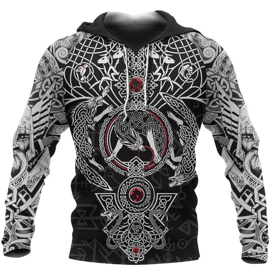 3D Printed Vikings Fenrir Skoll And Hati Valknut-Apparel-HP Arts-Hoodie-S-Vibe Cosy™