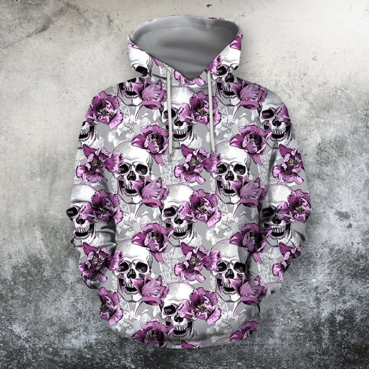 3D All Over Print Skull And Violet flower Shirts-Apparel-Phaethon-Hoodie-S-Vibe Cosy™