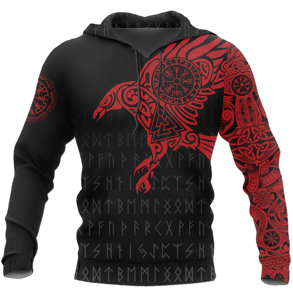 Vikings - The Raven of Odin Tattoo Red Hoodie-Apparel-HP Arts-Hoodie-S-Vibe Cosy™
