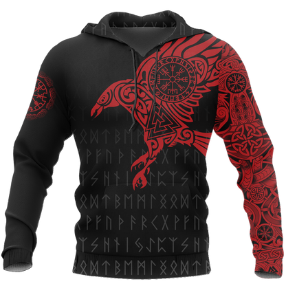Vikings - The Raven of Odin Tattoo Red Hoodie-Apparel-HP Arts-Hoodie-S-Vibe Cosy™