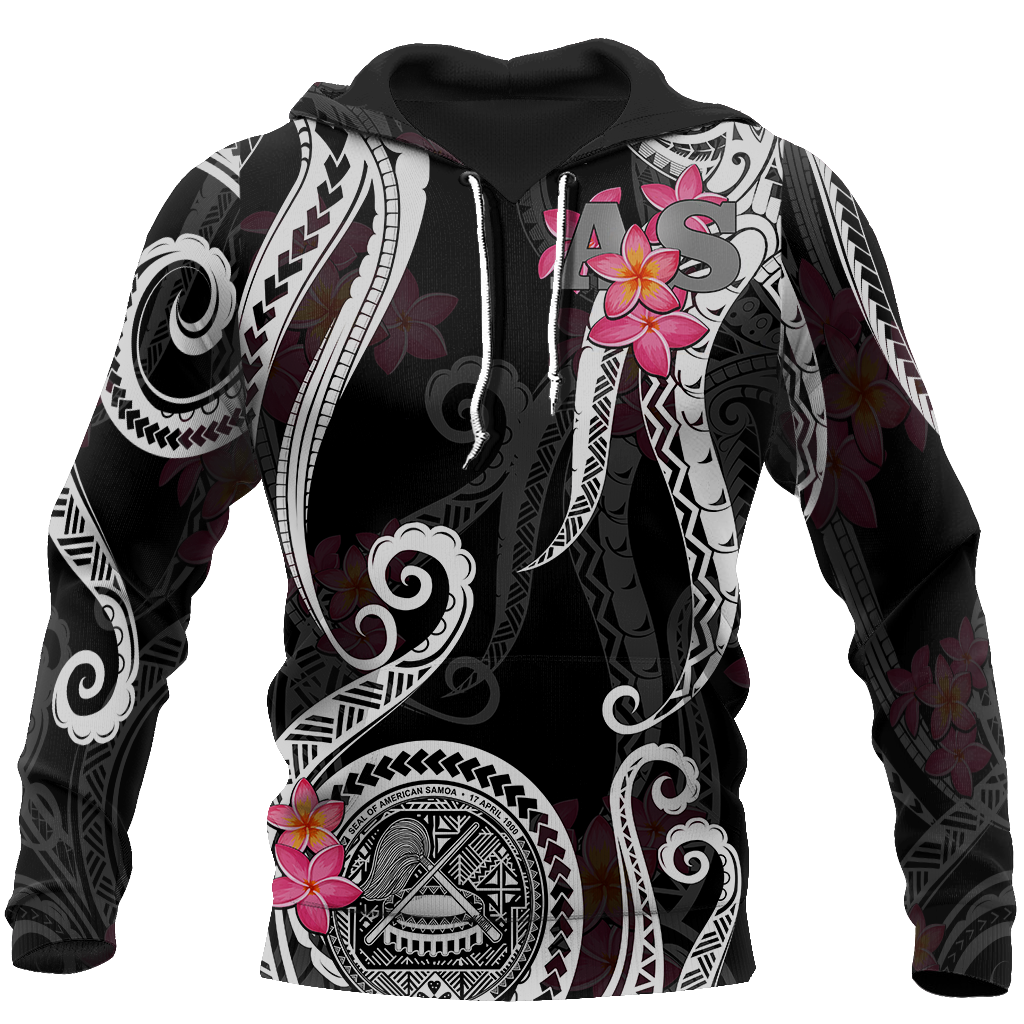 American Samoa Polynesian Hoodie - Black Plumeria 3d all over printed shirt and short for man and women JJ120204 PL-Apparel-PL8386-Hoodie-S-Vibe Cosy™