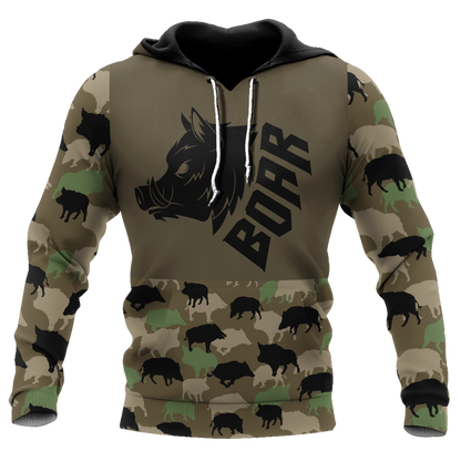Boar Hunting Dark Green Camo 3D All Over Print  Hoodie