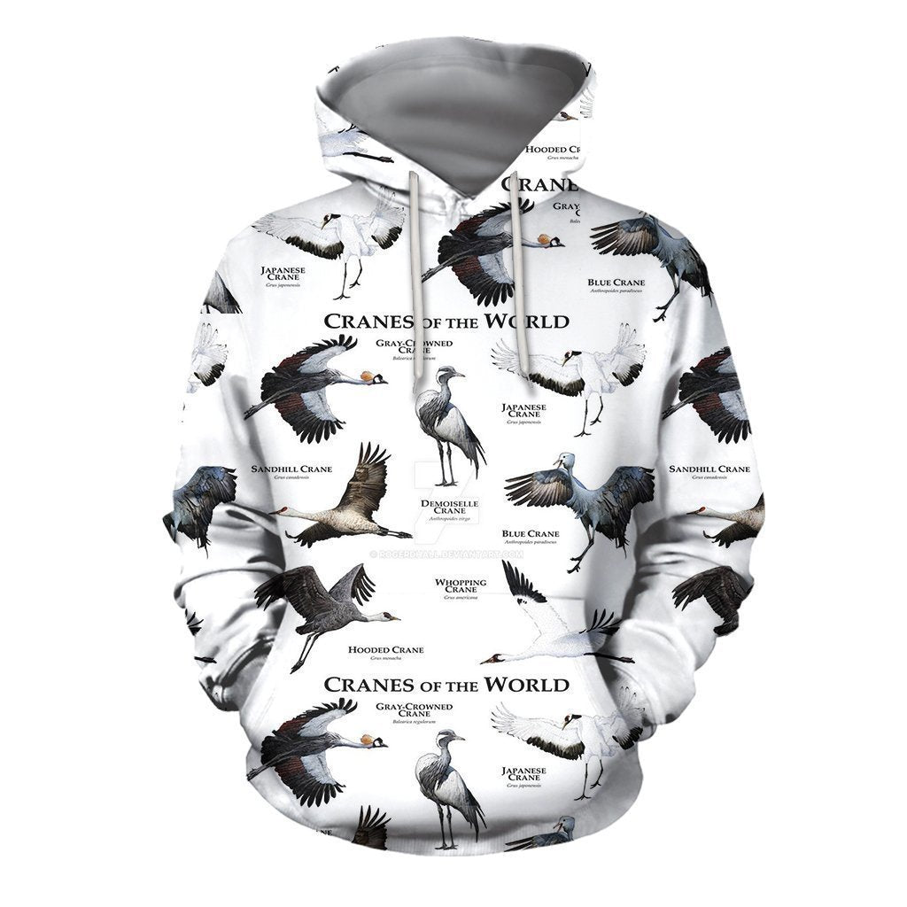 3D All Over Printed Cranes Of The World Shirts And Shorts-Apparel-HP Arts-Hoodie-S-Vibe Cosy™