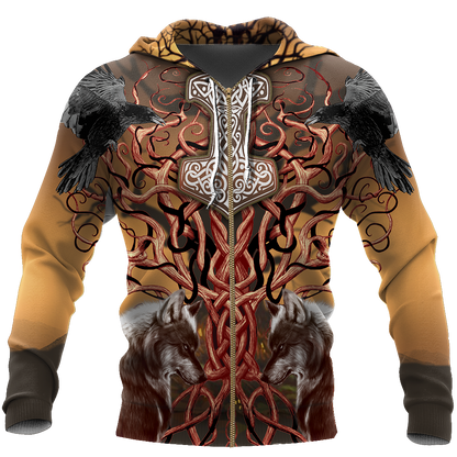 Viking Wolf All Over Printed-ALL OVER PRINT HOODIES-HP Arts-Zipped Hoodie-S-Vibe Cosy™