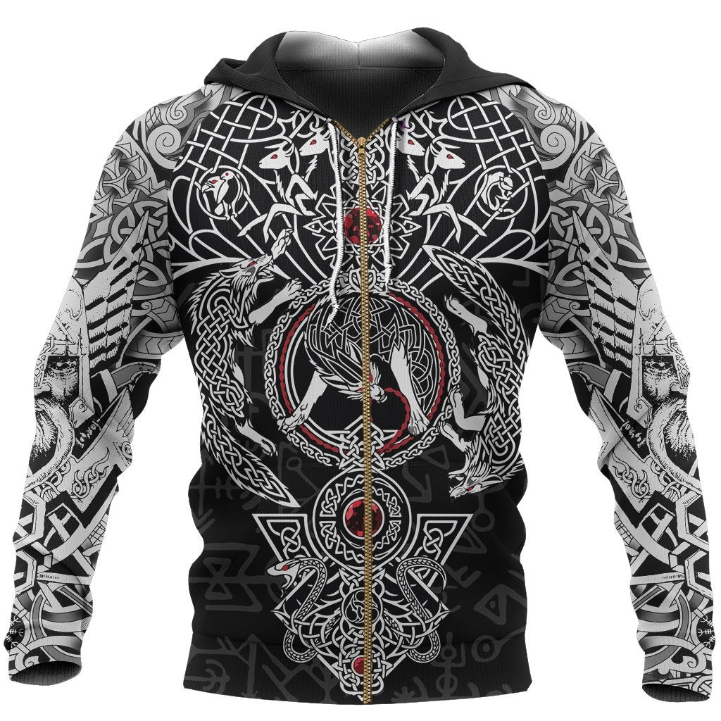 3D Printed Vikings Fenrir Skoll And Hati Valknut-Apparel-HP Arts-Zipped Hoodie-S-Vibe Cosy™