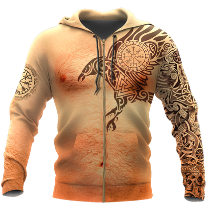 Real Viking Tattoos All Over Printed AM021001-Apparel-HP Arts-Zipped Hoodie-S-Vibe Cosy™