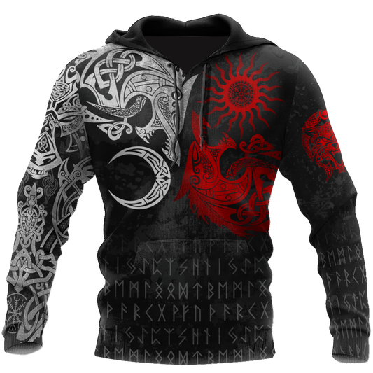 Red and White Norse Wolves 3D All Over Printed Hoodie TR2309202