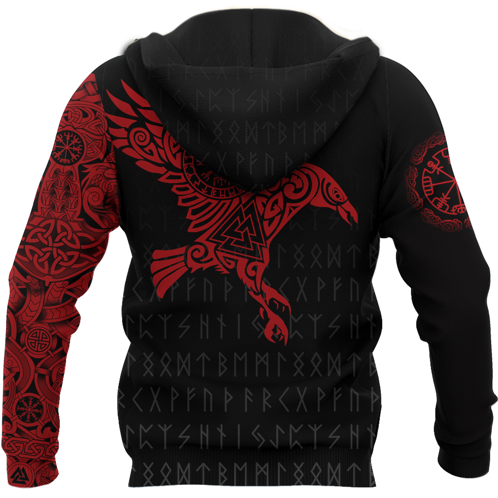 Vikings - The Raven of Odin Tattoo Red Hoodie-Apparel-HP Arts-Hoodie-S-Vibe Cosy™