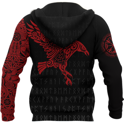 Vikings - The Raven of Odin Tattoo Red Hoodie-Apparel-HP Arts-Hoodie-S-Vibe Cosy™