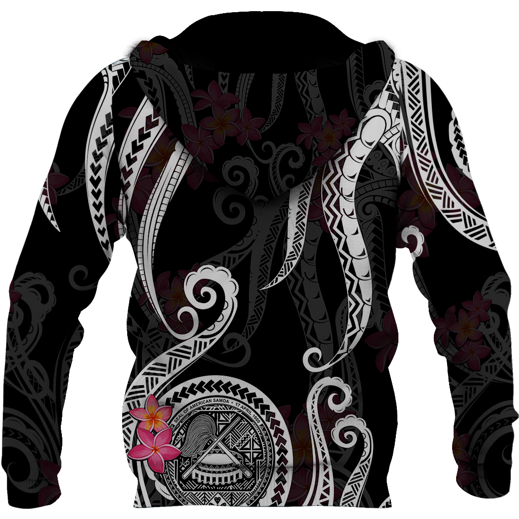 American Samoa Polynesian Hoodie - Black Plumeria 3d all over printed shirt and short for man and women JJ120204 PL-Apparel-PL8386-Hoodie-S-Vibe Cosy™