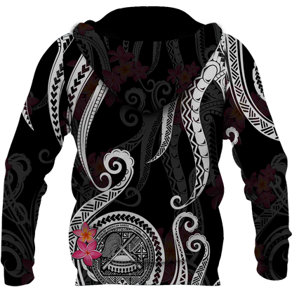 American Samoa Polynesian Hoodie - Black Plumeria 3d all over printed shirt and short for man and women JJ120204 PL-Apparel-PL8386-Hoodie-S-Vibe Cosy™
