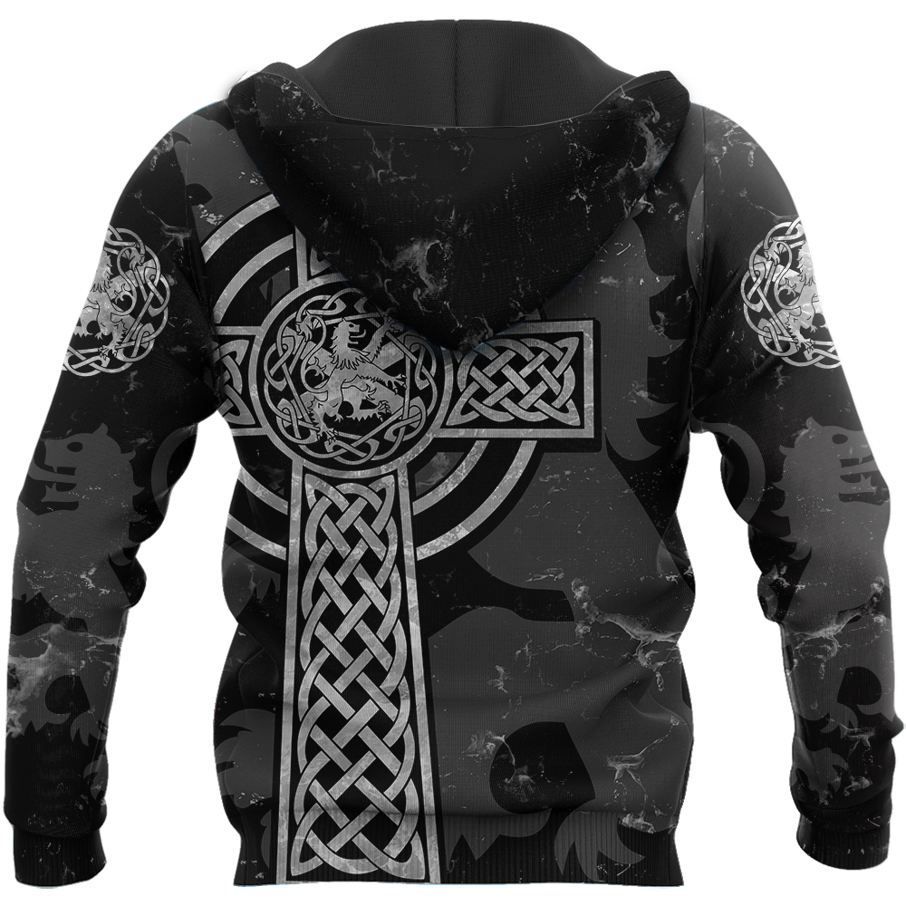 Scottish Lion Celtic Cross grey version Hoodie AZ210201-Apparel-PL8386-Hoodie-S-Vibe Cosy™