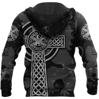 Scottish Lion Celtic Cross grey version Hoodie AZ210201-Apparel-PL8386-Hoodie-S-Vibe Cosy™
