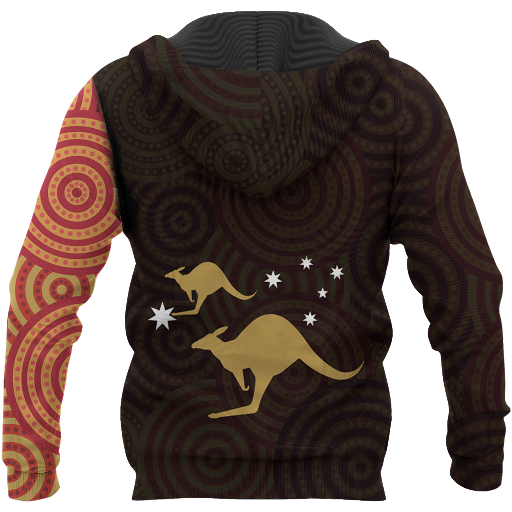 Australia In My Heart Aboriginal Tattoo Kangaroo Hoodie Yellow (No "Australia" words on back)-Apparel-PL8386-Hoodie-S-Vibe Cosy™