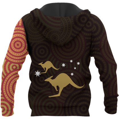 Australia In My Heart Aboriginal Tattoo Kangaroo Hoodie Yellow (No "Australia" words on back)-Apparel-PL8386-Hoodie-S-Vibe Cosy™