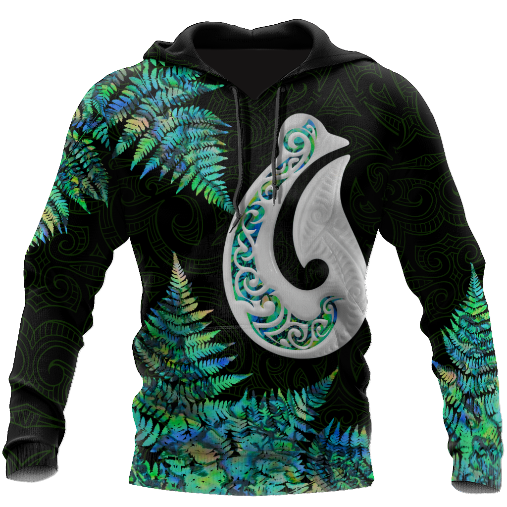 Hei Matau Fish Hook Silver Fern Maori Paua Shell Unisex Shirts