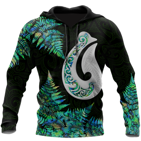 Hei Matau Fish Hook Silver Fern Maori Paua Shell Unisex Shirts