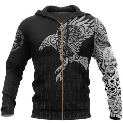 Vikings - The Raven of Odin Tattoo version 2.0-Apparel-HP Arts-Zipped Hoodie-S-Vibe Cosy™