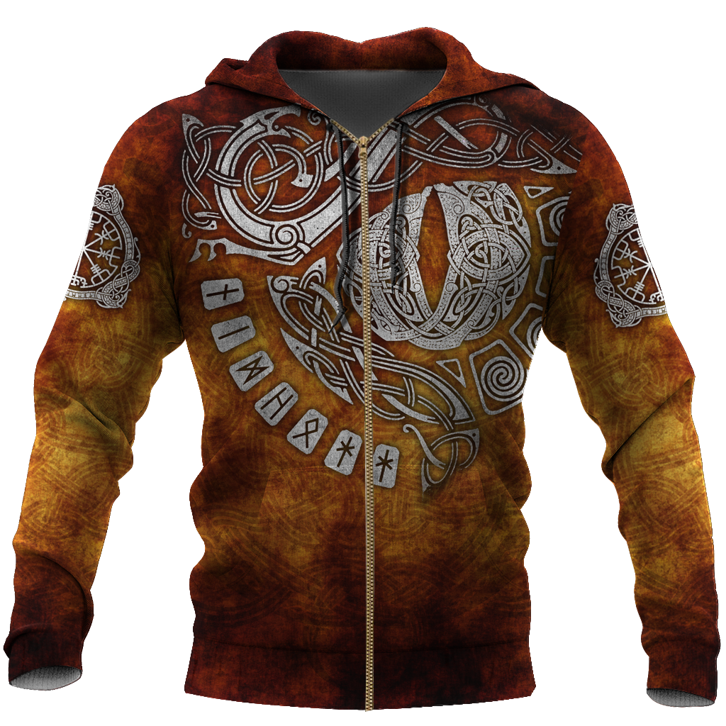 Vikings Tattoo All Over Hoodie-Apparel-HP Arts-Zipped Hoodie-S-Vibe Cosy™