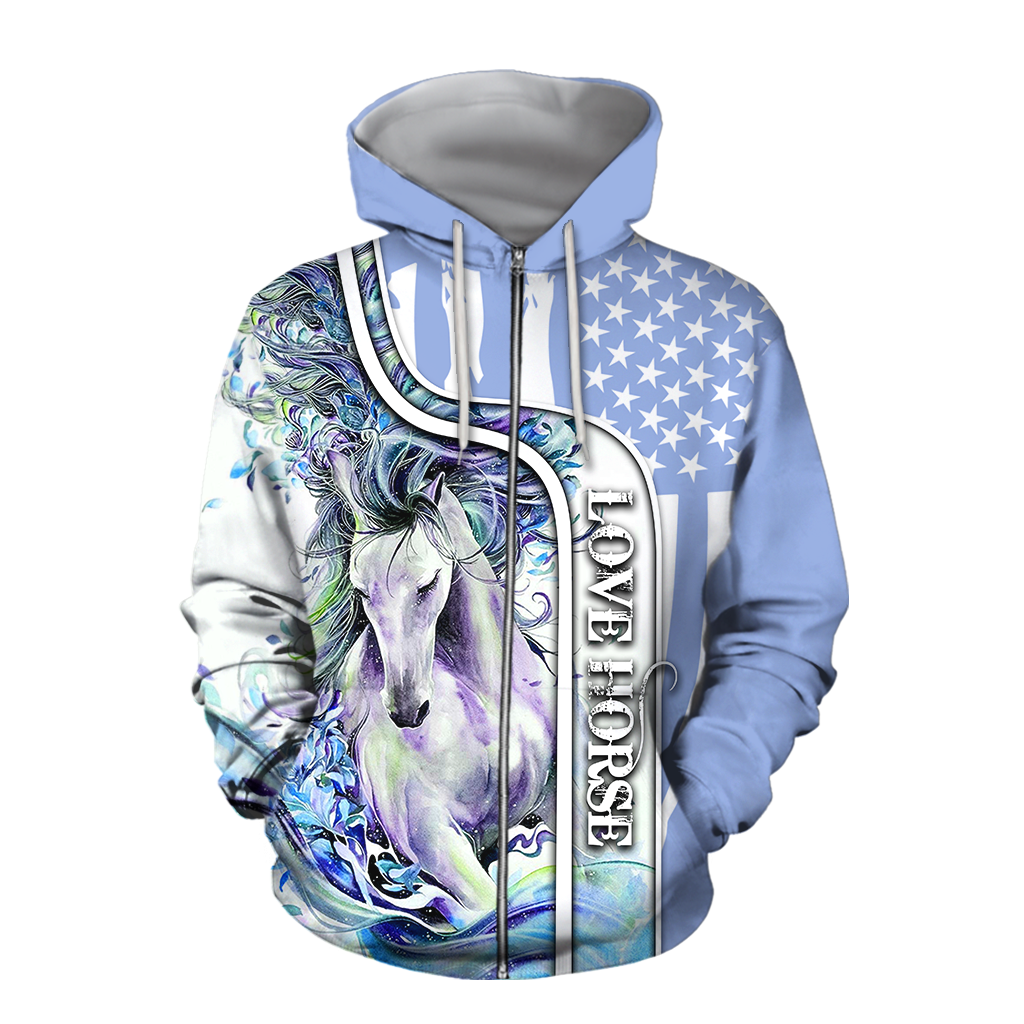 Beautiful Love Horse winter set for Women - Blue Version Pi201203-Apparel-NNK-Zipped Hoodie-S-Vibe Cosy™