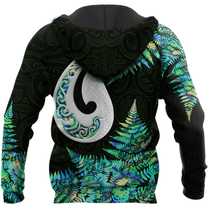 Hei Matau Fish Hook Silver Fern Maori Paua Shell Unisex Shirts