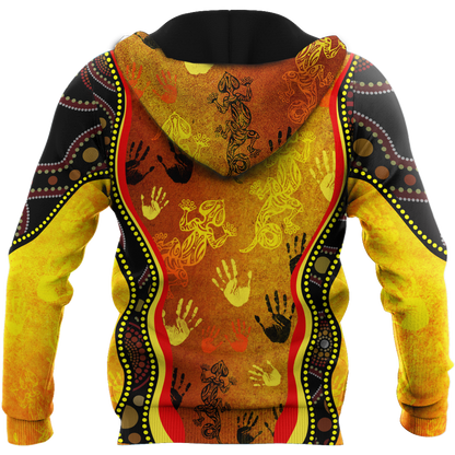 Aboriginal Australia Rock Painting Hand Lizard Art Golden Style shirts for men and women TR2606204S-Apparel-Huyencass-Hoodie-S-Vibe Cosy™
