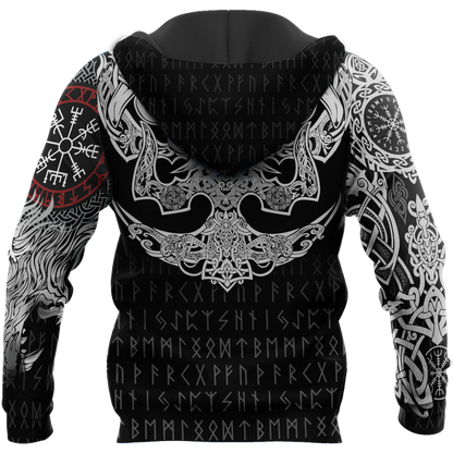 Ragnarok Warrior Tattoo Fenrir and Odin Raven 3D All Over Print Hoodie
