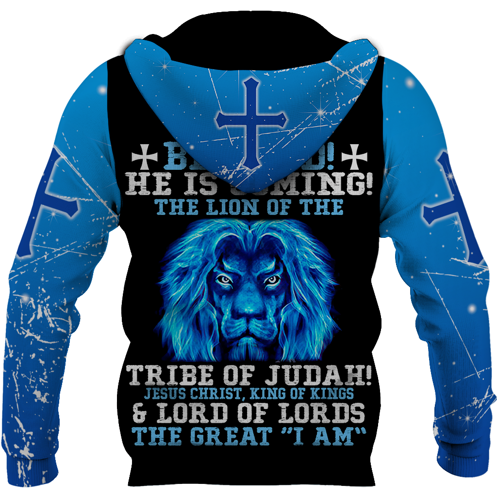 BE HOLD HE IS COMING THE LION OF THE TRIBE OF JUDAH JESUS CHRIST KING OF KINGS-Apparel-HP Arts-Hoodie-S-Vibe Cosy™