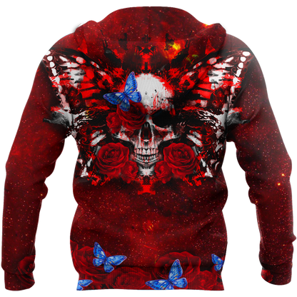 Butterfly love Skull red 3D all over printed for man and women QB05312002-Apparel-PL8386-Hoodie-S-Vibe Cosy™