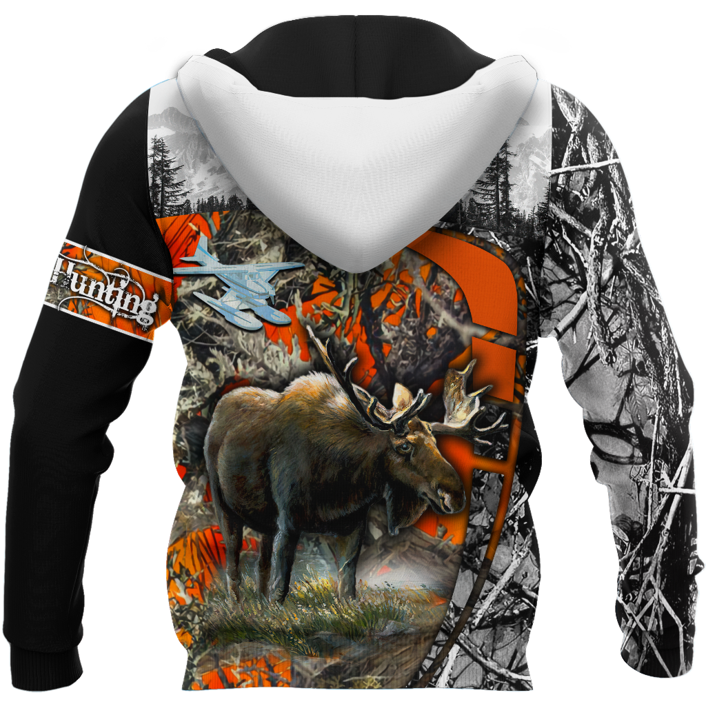 Moose Hunting Camo 3D Over Printed Unisex Deluxe Hoodie ML