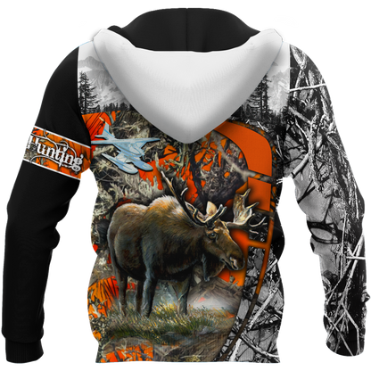 Moose Hunting Camo 3D Over Printed Unisex Deluxe Hoodie ML