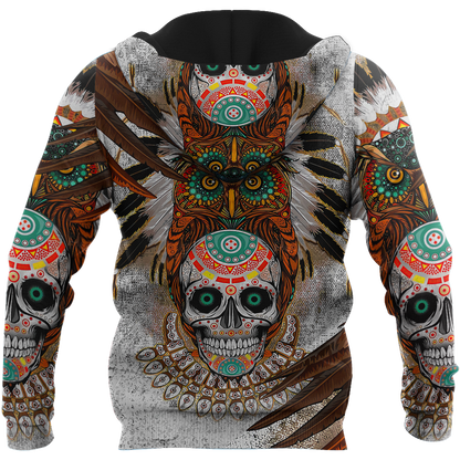 Sugar Native Skull Over Printed Hoodie