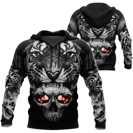 3D Tattoo Skull Tiger Over Printed Shirt for Men and Women