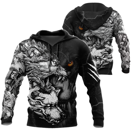 Wolf Tattoo Over Printed Shirt For Men and Women