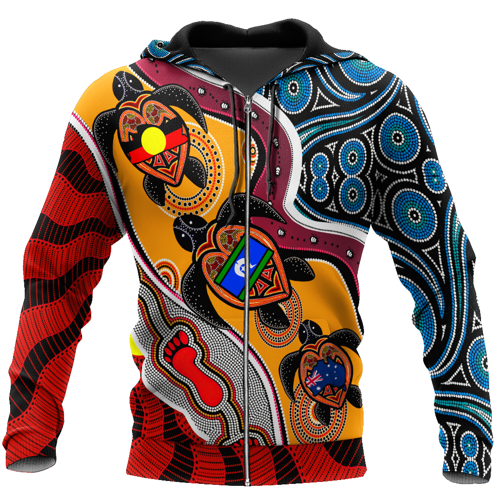 Australia Aboriginal Dots With Turtle And Naidoc Flags 3D Hoodie Shirt For Men And Women