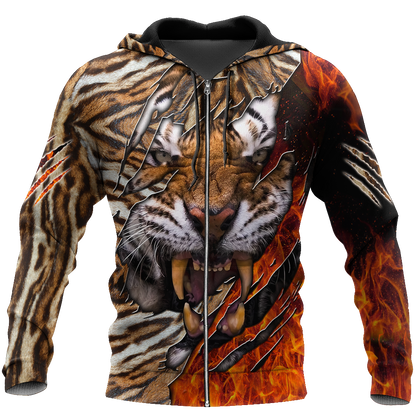 Warrior Tiger Hoodie Over Printed for Men and Women